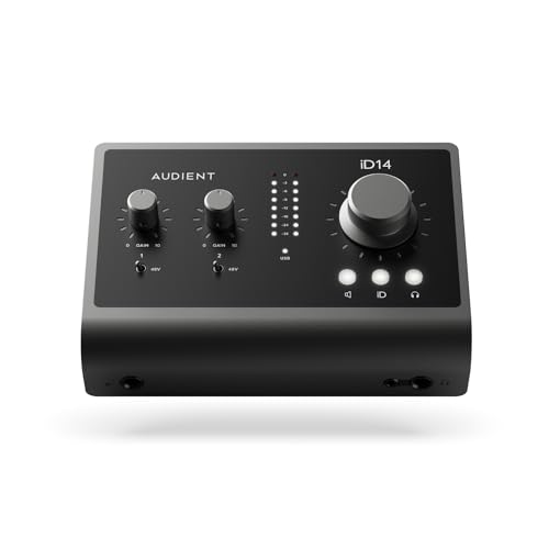 Audient Audio Interface iD14 MKII, 2 Class-A Microphone Preamps (High Performance USB Audio Interface, USB-C Connector, Monitor Mix and Monitor Panning Function, 2 Headphone Outputs), Black