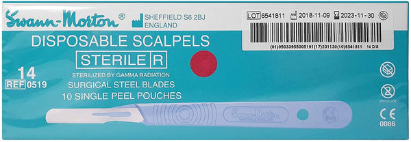 Swann-Morton® #14 Sterile Disposable Scalpels with Blade [Individually Packed, Box of 10]