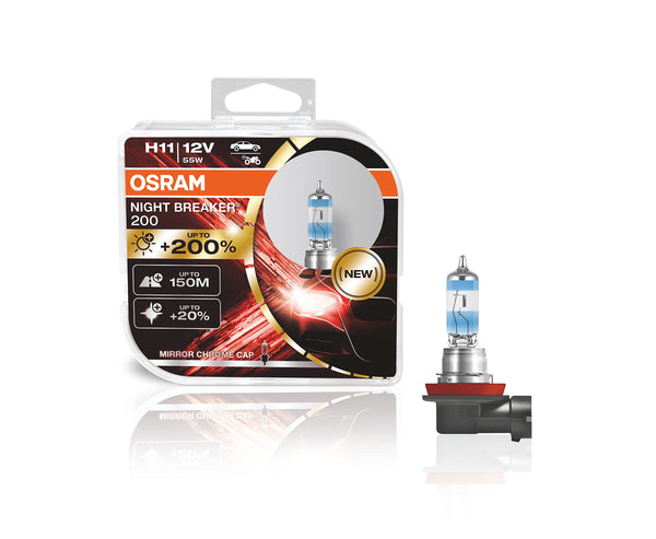 OSRAM NIGHT BREAKER 200, H11, +200% more brightness, halogen headlight lamp, 64211NB200-HCB, 12V, Duo Box (2 lamps)