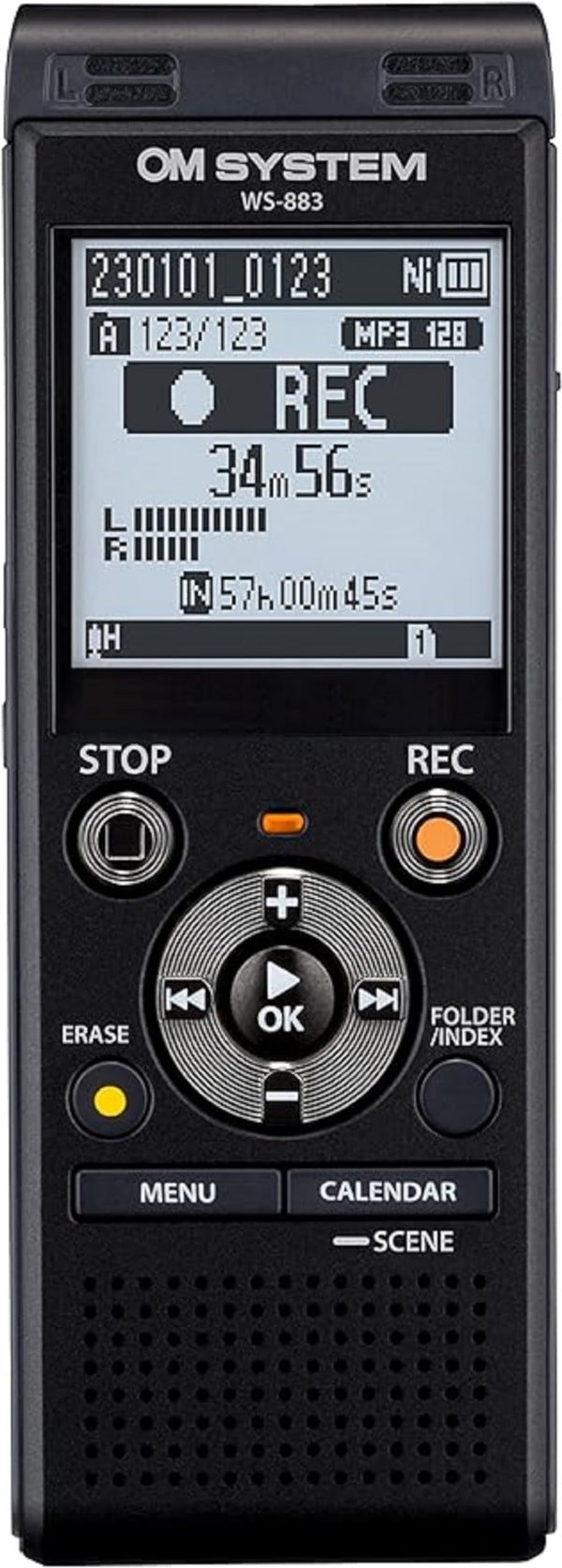 Olympus WS-883 Digital Voice Recorder, Linear PCM/MP3 Recording Formats, USB-A Battery Charging, True Stereo Microphones, Low-Cut Filter and 8GB Built-In Memory (Black)