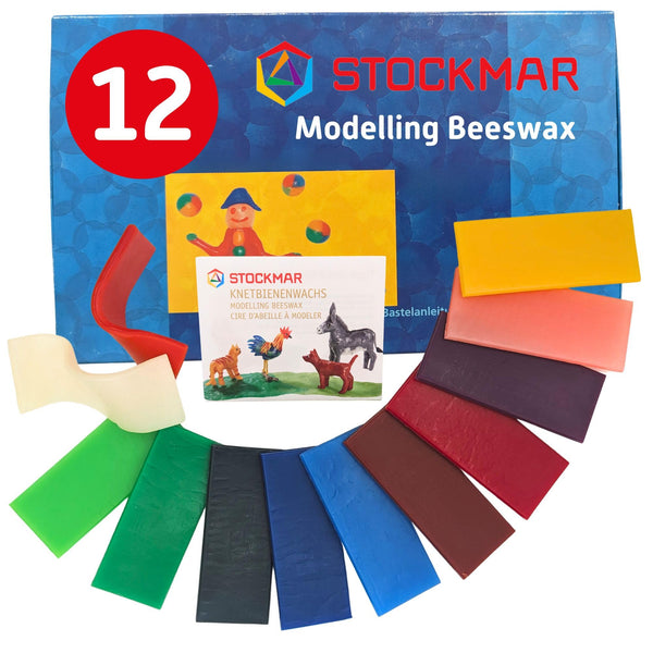 Stockmar Modelling Beeswax - 12 Beeswax Sheets of Assorted Colors - for Kids, Artists Looking for Waldorf Art Supplies, Non Toxic Beeswax, Non Drying Beeswax Modeling Wax for Homeschoolers