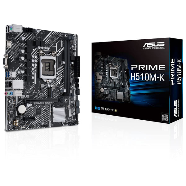 ASUS Micro-ATX Motherboard (Intel H510 LGA 1200 with PCIe 4.0, 32Gbps M.2 Slot, Intel 1GB Ethernet, HDMI, D-Sub, USB 3.2 Gen 1 Type-A, SATA 6Gbps, COM Port and RGB Connector), Black