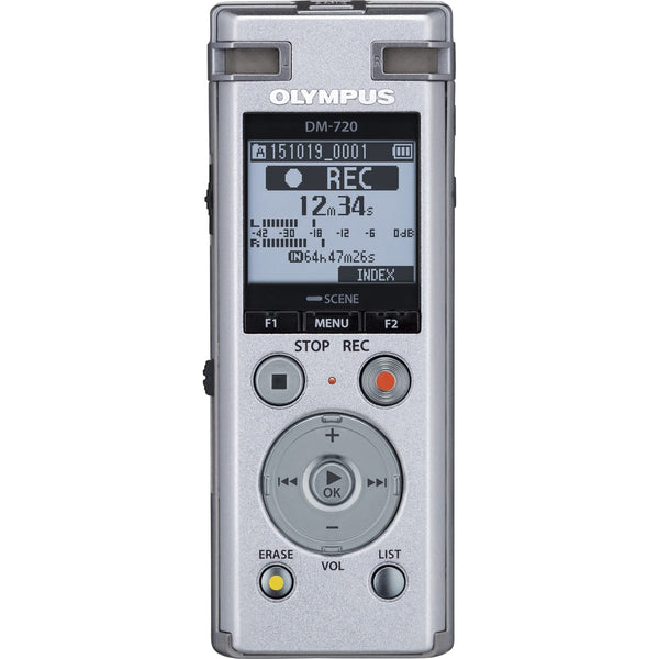 OM SYSTEM OLYMPUS Voice Recorder DM-720 with 4GB, Micro SD Slot, USB Charging, Direction PC Connection, Transcription Mode, Silver