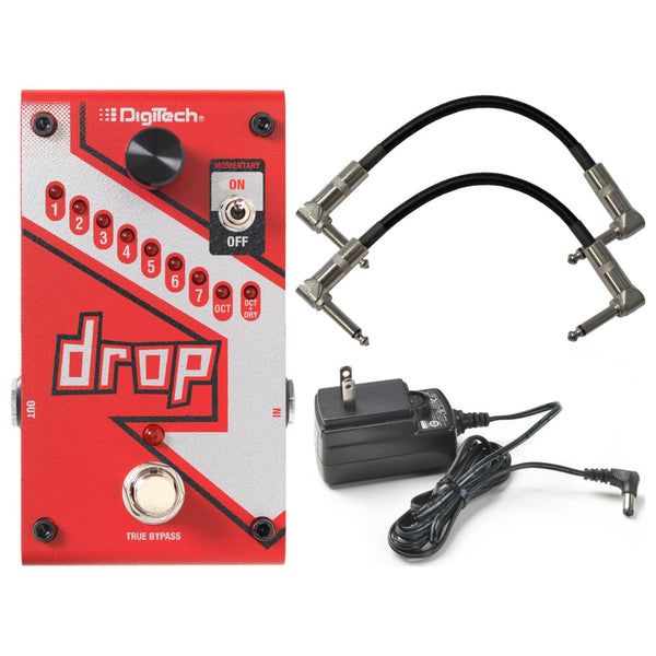 Digitech DROP Compact Polyphonic Drop Tune Pitch Shift Pedal with Momentary Latch Switching and True Bypass with Electronic Power Supply and Patch Pedal Cable