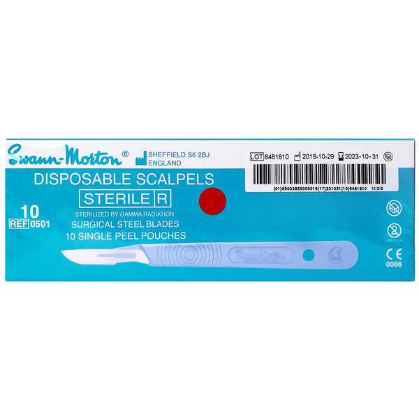 Swann-Morton #10 Sterile Disposable Scalpels with Blade [individually packed, box of 10]